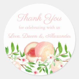 Pegatina Redonda Dulce Peach Watercolor Boda Ducha Gracias