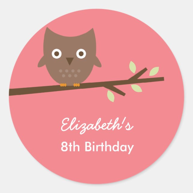 Pegatina Redonda Dulce Pegatinas Favor de Lechuza (Rosa) (Anverso)