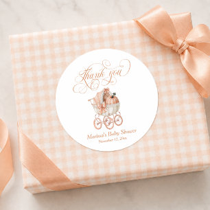 Pegatina Redonda Dulce Pequeña Calabaza Gracias Baby Shower