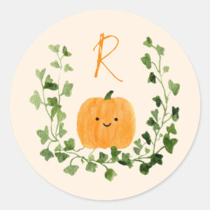 Pegatina Redonda Dulce Pequeña Calabaza Monograma Tierno Baby Showe