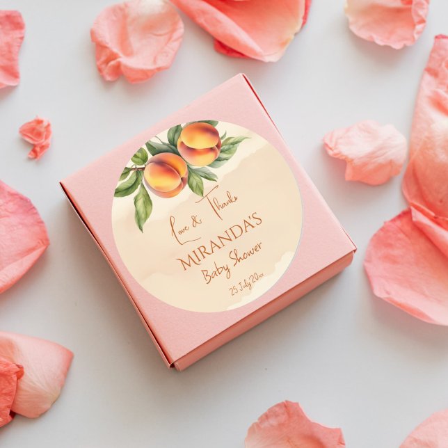 Pegatina Redonda Dulce pequeña durmiente bebé ducha gracias favor (Sweet little peach baby shower thank you favor stickers spring summer baby shower little cutie favor)