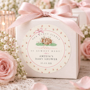Pegatina Redonda Dulce Pequeño Ciervo Rosita Baby Shower