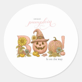 Pegatina Redonda Dulce pequeño parche calabaza florales está en cam