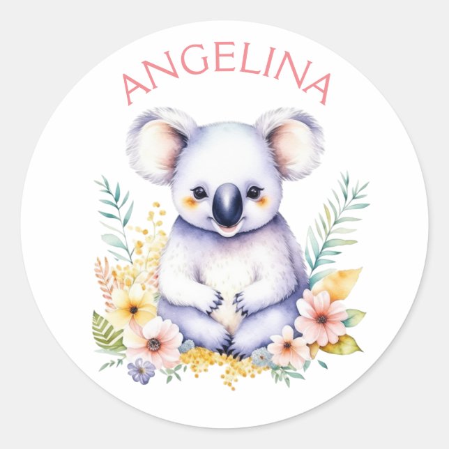 Pegatina Redonda Dulce personalizado Koala Bear Nursery Arte (Anverso)