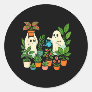 Pegatina Redonda Dulce Planta Fantasma Señora Espeluznante Jardiner