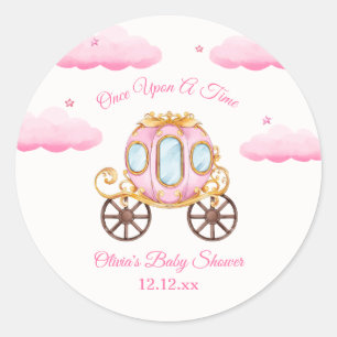 Pegatina Redonda Dulce Princesa Hada Rosa Carruaje Baby Shower 