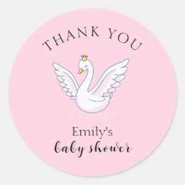 Pegatina Redonda Dulce princesa rosa Swan Baby Shower Gracias