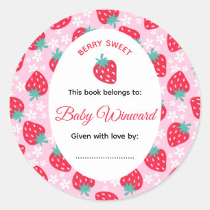 Pegatina Redonda Dulce Rosa de Fresa para Baby Shower