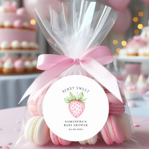 Pegatina Redonda Dulce Rosa Fresa Acuarela Baby Shower