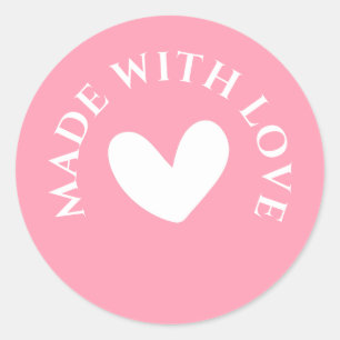 Pegatina Redonda Dulce Rosa "Hecho Con Amor"