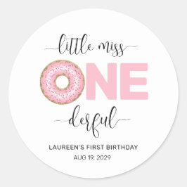 Pegatina Redonda Dulce rosado Pequeño MIs Primer Cumpleaños