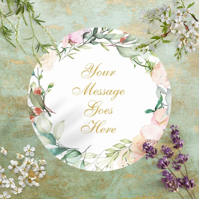 Pegatina Redonda Dulce Rosas de verano Garland (Sweet Summer Roses Garland Classic Round Sticker)