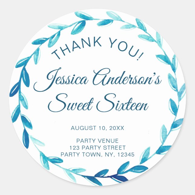 Pegatina Redonda Dulce Rústico Blue Wreath (Anverso)