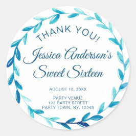 Pegatina Redonda Dulce Rústico Blue Wreath