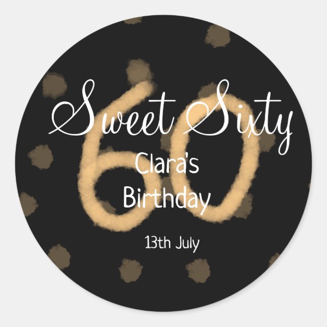 Pegatina Redonda Dulce Sesenta añadir nombre fecha cumpleaños polka (Anverso)