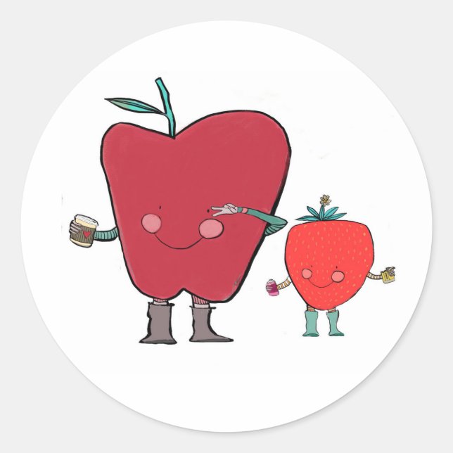 Pegatina Redonda Dulce, simple y lleno de personalidad 🍎🍓 (Anverso)