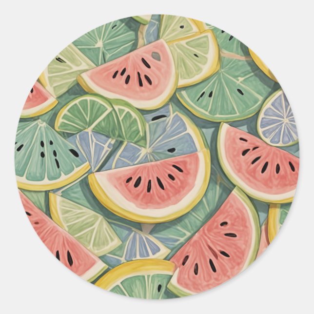 Pegatina Redonda Dulce Soldado: Pastel Abstract Watermelon (Anverso)