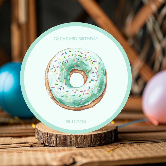 Pegatina Redonda Dulce tiempo Pastel Verde Donut Cumpleaños (Subido por el creador)