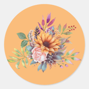 Pegatina Redonda Dulce Tone Pastel Acuarela Floral