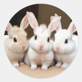 Pegatina Redonda Dulce trío de conejitos esponjosos