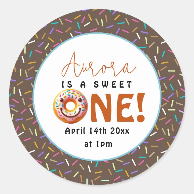 Pegatina Redonda Dulce Una acuarela lindo donuts 1º cumpleaños (Anverso)