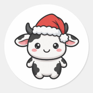 Pegatina Redonda Dulce Vaca de Santa Navidad