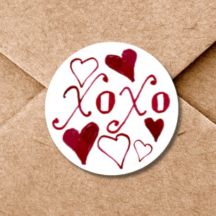 Pegatina Redonda Dulce XOXO Romántico Día de San Valentín con Letra