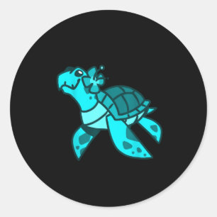 Pegatina Redonda Dulce y lindo dibujo animado tortuga marina animal
