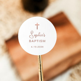 Pegatina Redonda Dulce y simple | Bautismo cruzado de oro Rosa