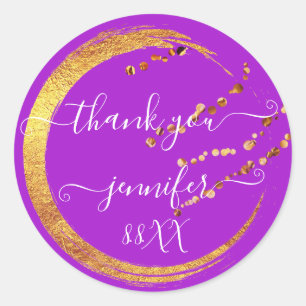 Pegatina Redonda Dulces 16 agradecimientos fecha nupcial fucsia ros