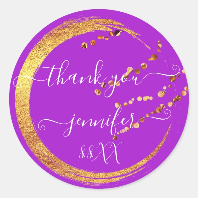 Pegatina Redonda Dulces 16 agradecimientos fecha nupcial rosa fucsi (Anverso)