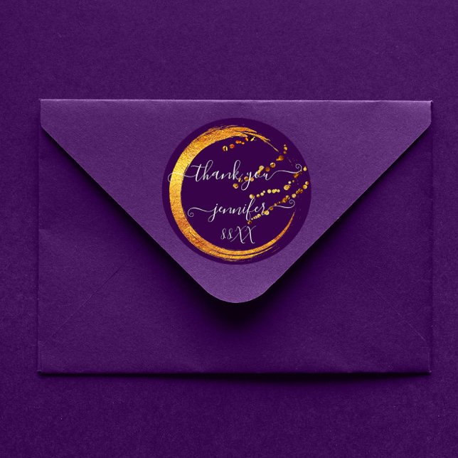 Pegatina Redonda Dulces 16 agradecimientos fecha púrpura dorada mie (Subido por el creador)