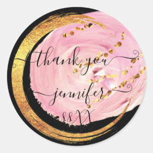 Pegatina Redonda Dulces 16 agradecimientos guardar fecha rosa negro