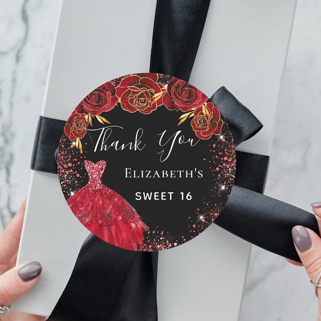 Pegatina Redonda Dulces 16 florales de vestimenta roja negra Gracia (Subido por el creador)