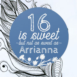 Pegatina Redonda Dulces 16 Flores Azules y Blancas