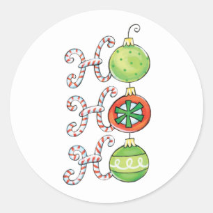 Pegatina Redonda Dulces adornos de Navidad Ho Ho Ho, bastones de ca