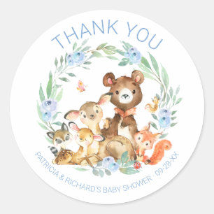 Pegatina Redonda Dulces Animales Del Bosque Verde Baby Shower