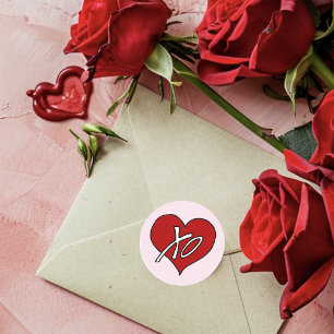 Pegatina Redonda Dulces besos y abrazos de corazón rojo XO