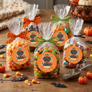Pegatina Redonda Dulces Calabazas de Halloween de Labrador Negro Pe