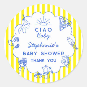 Pegatina Redonda Dulces Calcomanías de Baby Shower con Tema Italian