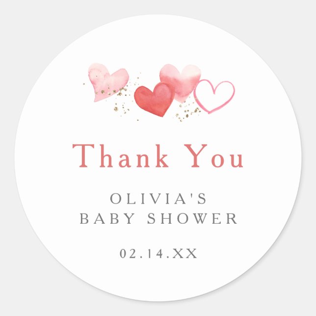 Pegatina Redonda Dulces corazones de San Valentín Baby Shower Graci (Anverso)