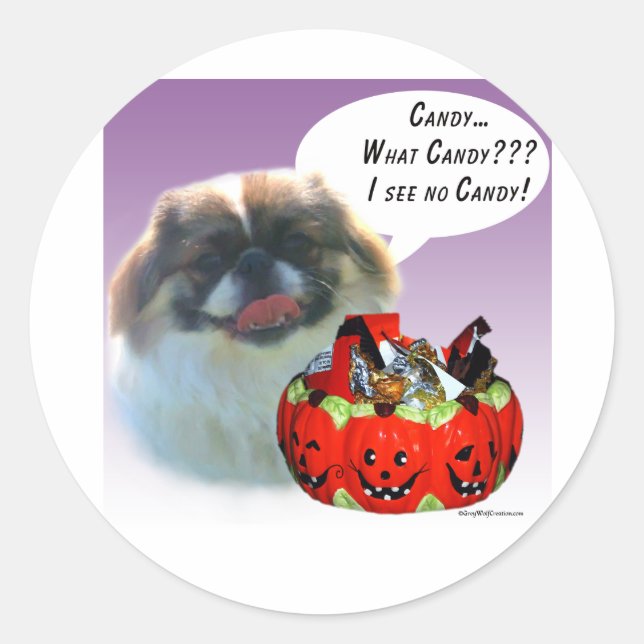 Pegatina Redonda Dulces de Halloween de Pekingese (Anverso)
