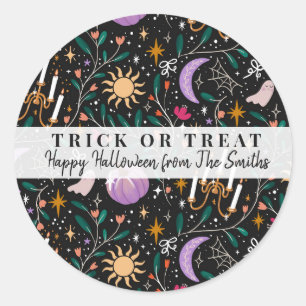 Pegatina Redonda Dulces de Halloween Opulentos Truco o Trato Person
