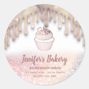 Pegatina Redonda Dulces de oro de Rosa Pastelitos y dulces caseros 