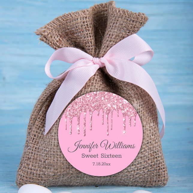 Pegatina Redonda dulces dieciséis chispas rosas que gotean purpurin (Subido por el creador)