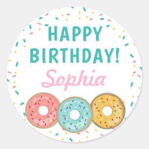Pegatina Redonda Dulces Donuts Feliz cumpleaños