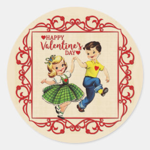 Pegatina Redonda Dulces enamorados bailando en San Valentín