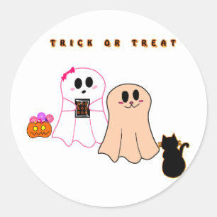 Pegatina Redonda Dulces fantasmas de bebé con sticker de gato negro
