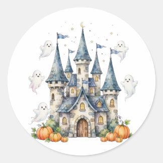 Pegatina Redonda Dulces fantasmas de castillo de Halloween para niñ