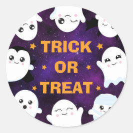 Pegatina Redonda Dulces fantasmas de Halloween para pedir dulces